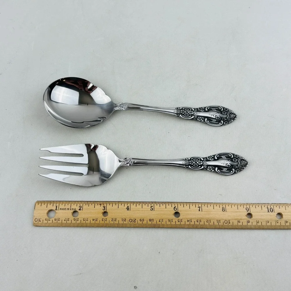 Vtg Springtime 2‎ Piece Serving Set Cold Meat Fork Berry Spoon Stainless Steel